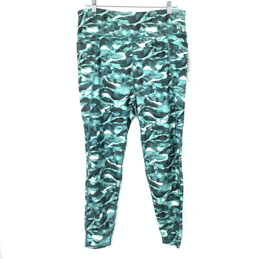 Jones New York Leggings Womens XL Teal Watercolor Print High-Rise Side Pockets